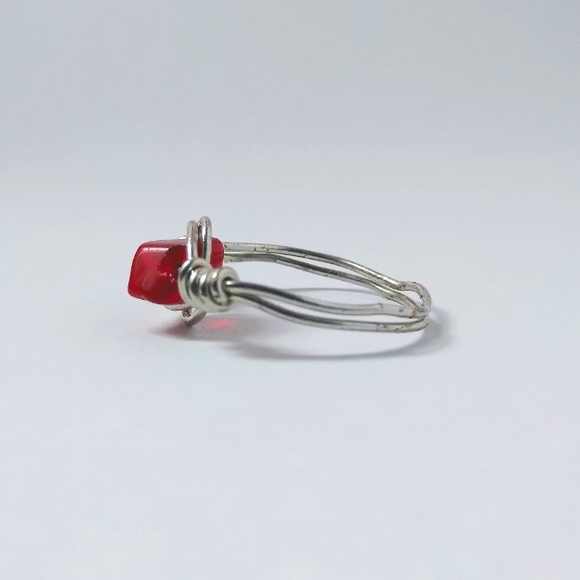 Beautiful Ruby Red Gem Handmade Twisted Silver Wire Ring Size - Picture 1 of 4